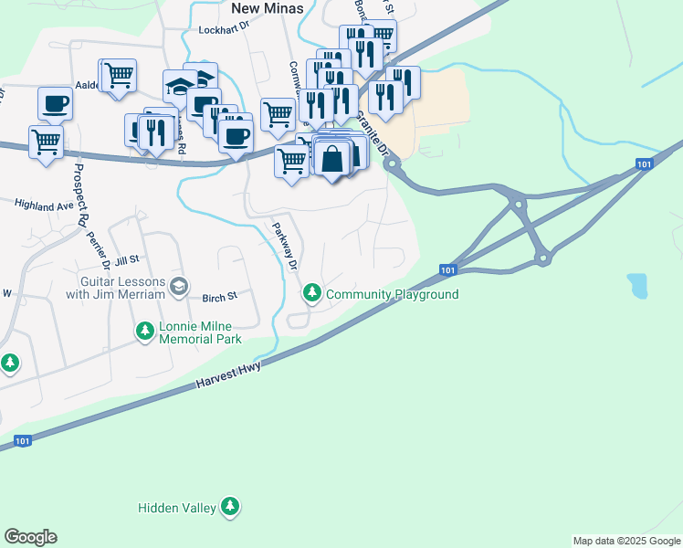 map of restaurants, bars, coffee shops, grocery stores, and more near 80 Maple Leaf Drive in New Minas