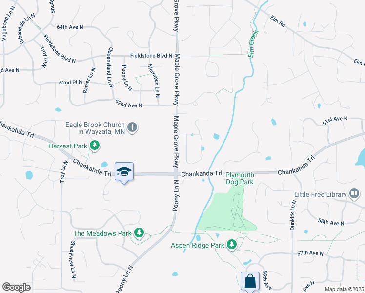 map of restaurants, bars, coffee shops, grocery stores, and more near 6025 Kimberly Lane North in Plymouth