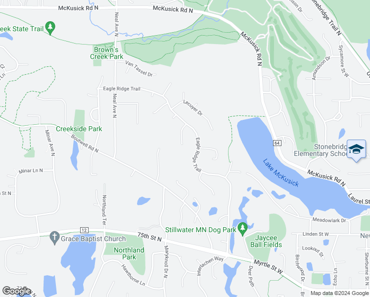 map of restaurants, bars, coffee shops, grocery stores, and more near 875 Eagle Ridge Place in Stillwater