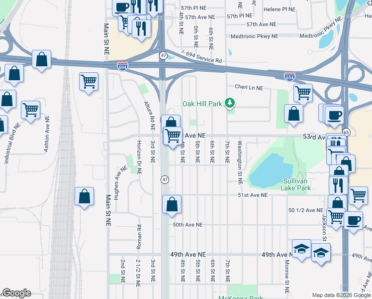 map of restaurants, bars, coffee shops, grocery stores, and more near 5209 4th Street Northeast in Minneapolis