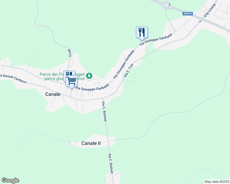 map of restaurants, bars, coffee shops, grocery stores, and more near 180 Via E. Toti in Canale