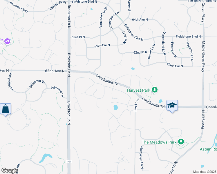 map of restaurants, bars, coffee shops, grocery stores, and more near 18690 61st Avenue North in Plymouth