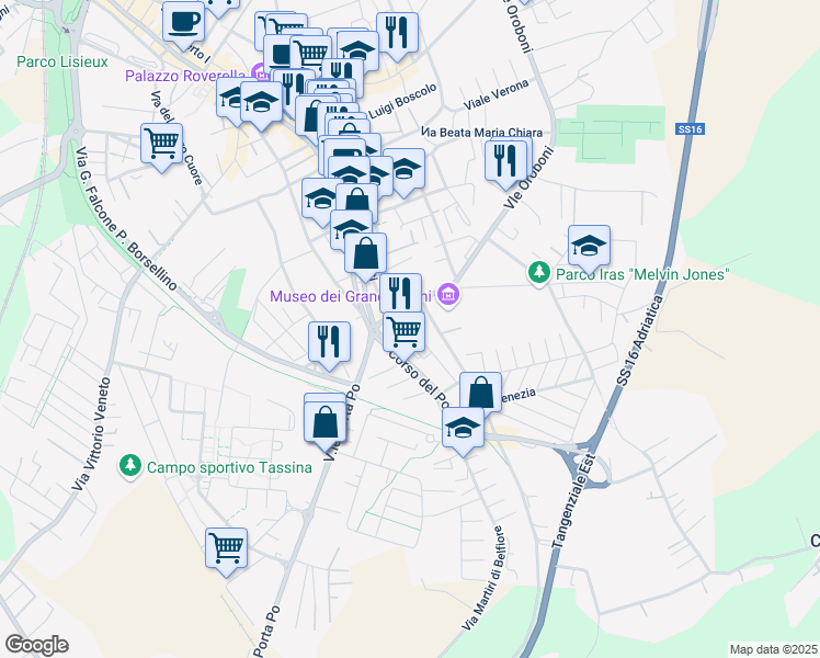 map of restaurants, bars, coffee shops, grocery stores, and more near 4 Via Edmondo de Amicis in Rovigo