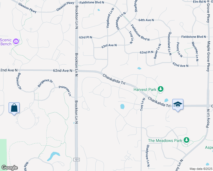 map of restaurants, bars, coffee shops, grocery stores, and more near 18690 61st Avenue North in Plymouth