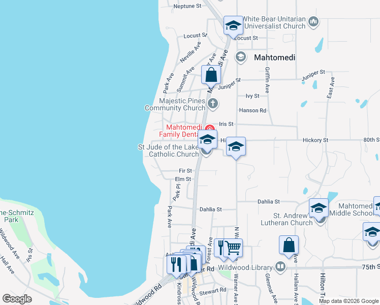 map of restaurants, bars, coffee shops, grocery stores, and more near 85 Grove Street in Saint Paul