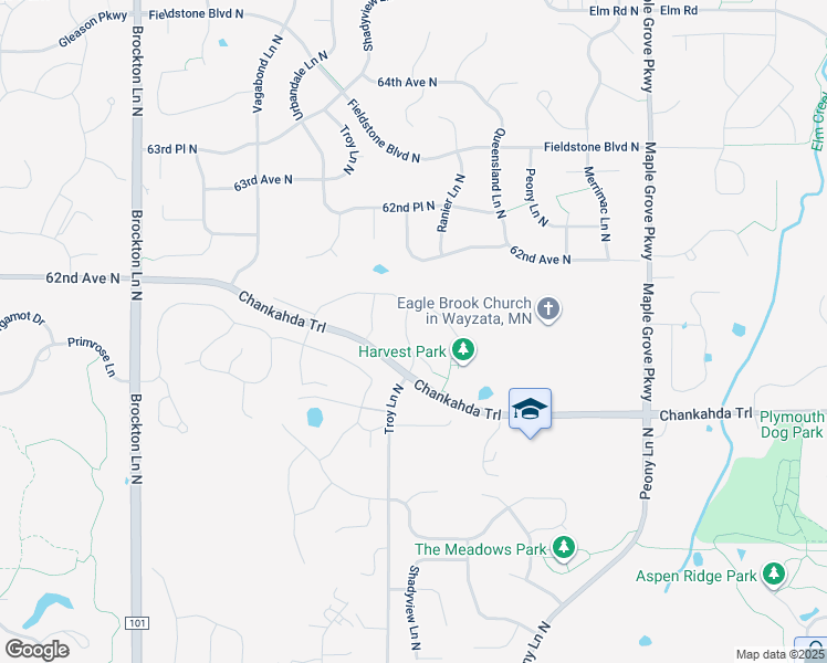 map of restaurants, bars, coffee shops, grocery stores, and more near 6088 Troy Lane North in Minneapolis