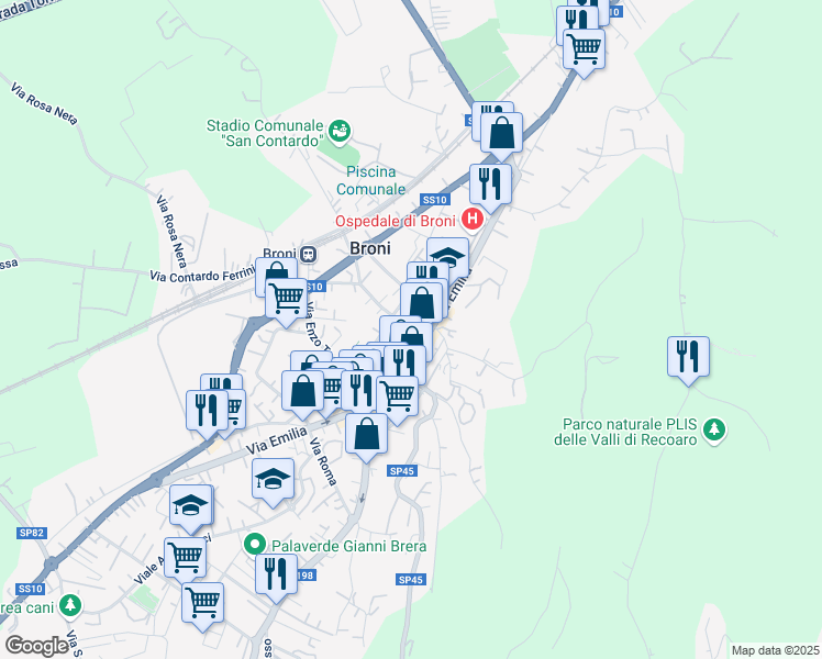 map of restaurants, bars, coffee shops, grocery stores, and more near 18 Via Alessandro Volta in Broni