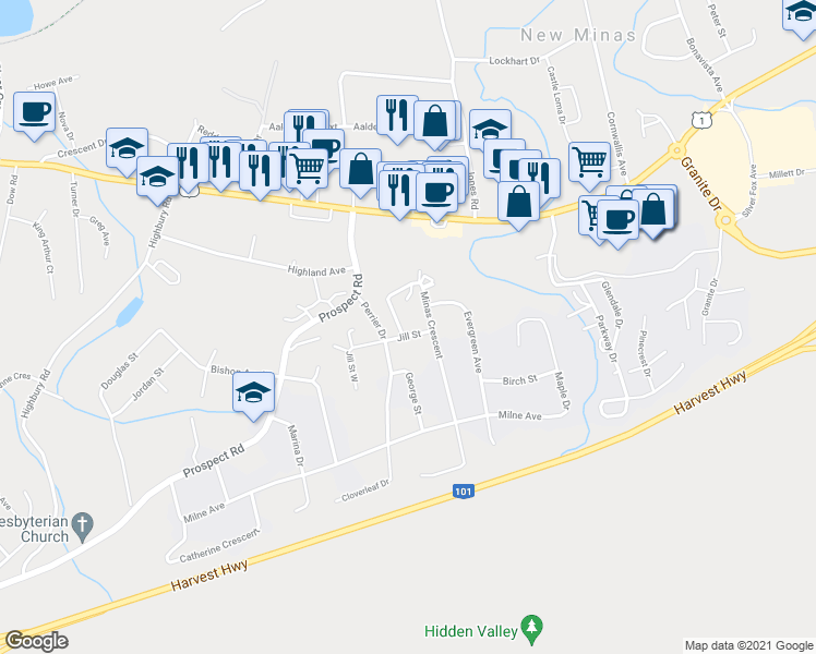 map of restaurants, bars, coffee shops, grocery stores, and more near 1002 Minas Crescent in New Minas