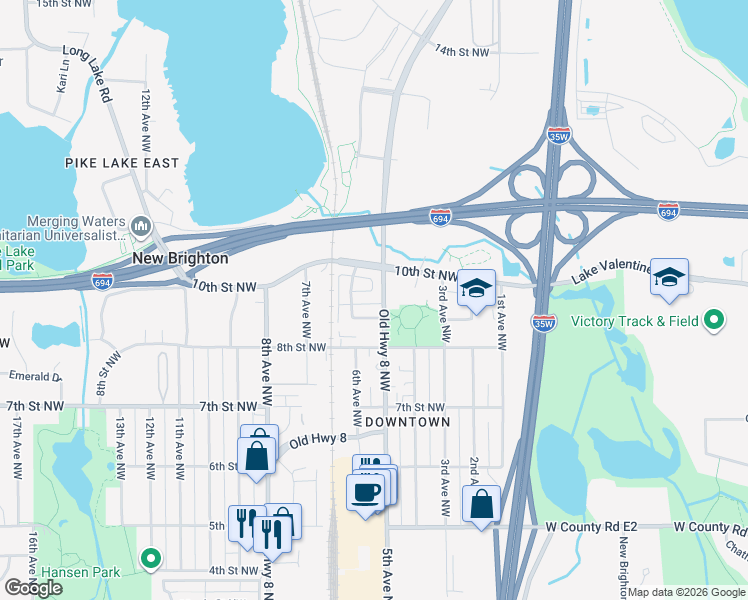 map of restaurants, bars, coffee shops, grocery stores, and more near 929 Old Steine Circle in New Brighton