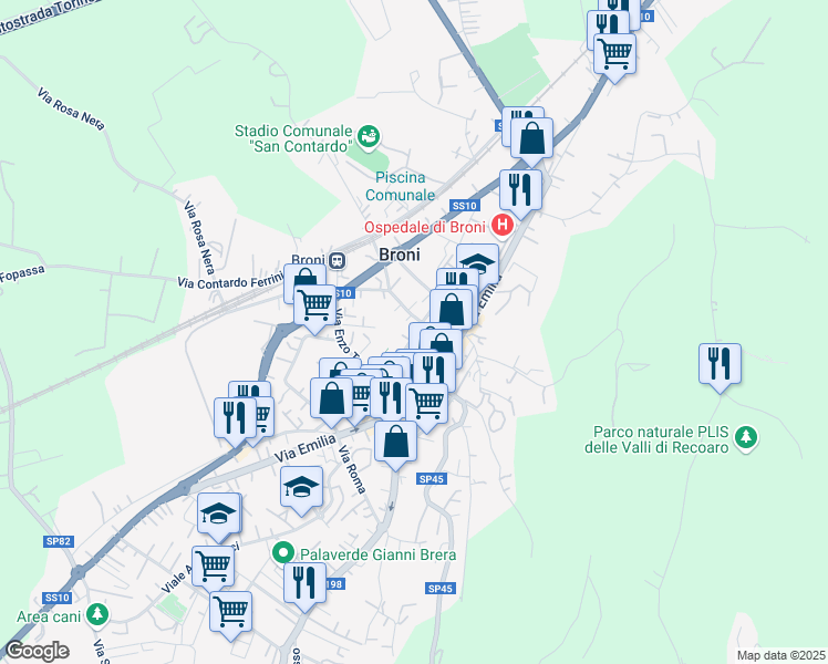 map of restaurants, bars, coffee shops, grocery stores, and more near 18 Via Alessandro Volta in Broni