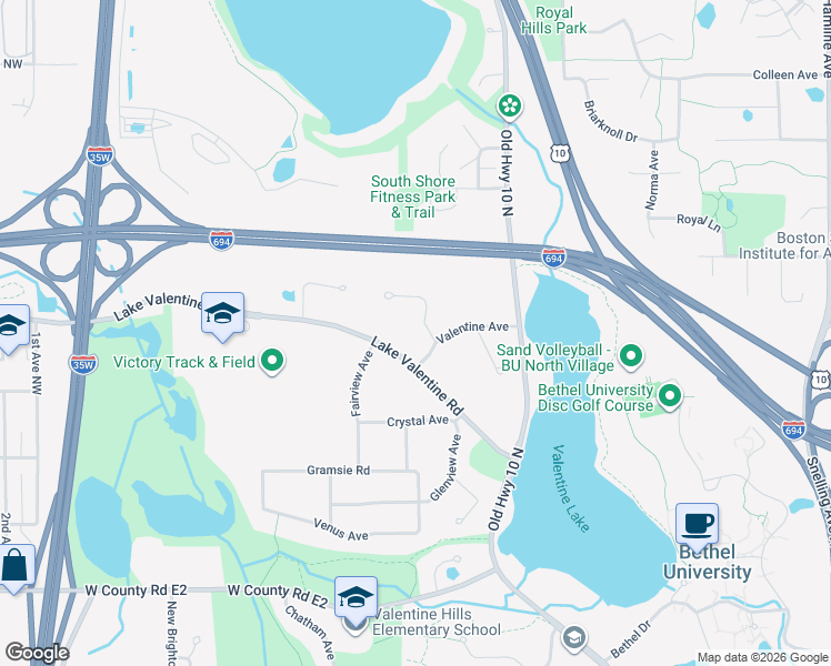 map of restaurants, bars, coffee shops, grocery stores, and more near 4075 Valentine Crest Road in Arden Hills