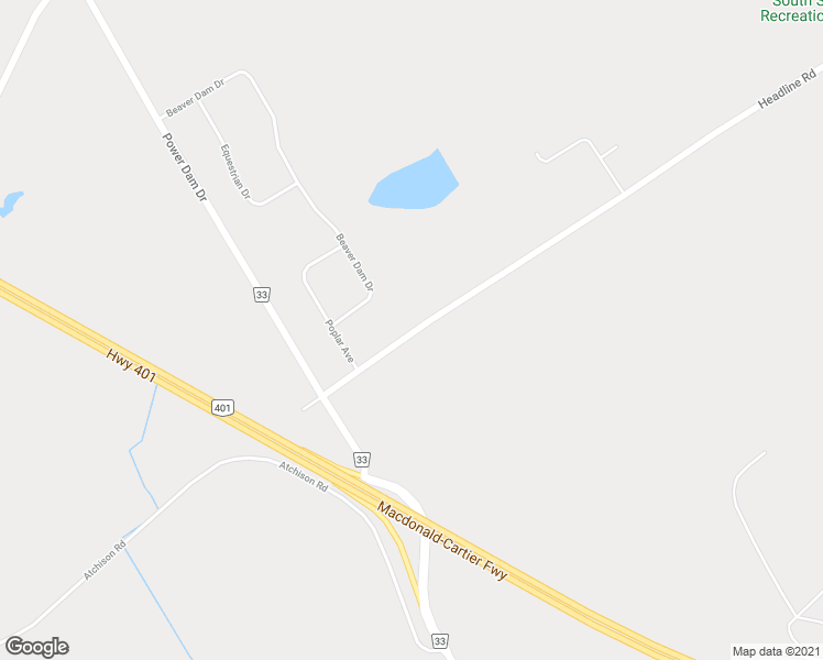 map of restaurants, bars, coffee shops, grocery stores, and more near 16985 Headline Road in Long Sault