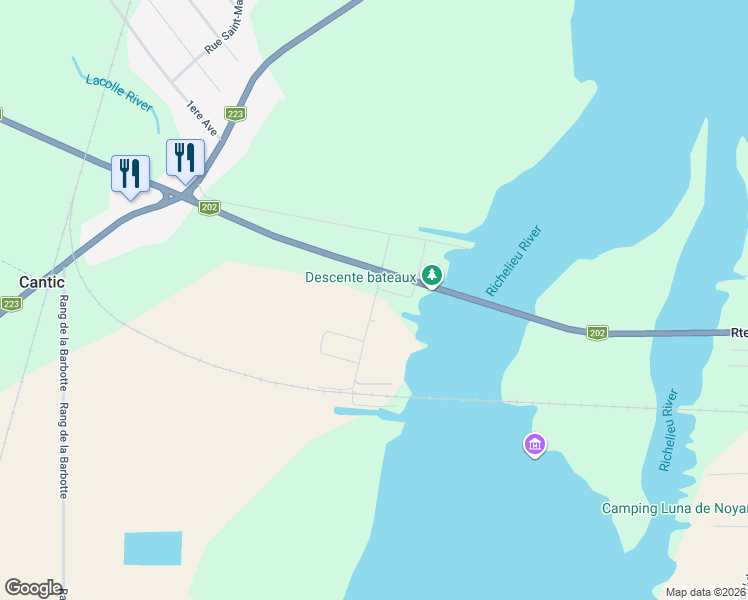 map of restaurants, bars, coffee shops, grocery stores, and more near 30 Chemin Mcgee in Lacolle
