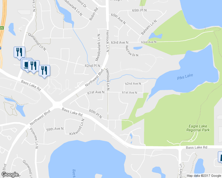 map of restaurants, bars, coffee shops, grocery stores, and more near 11820 61st Avenue North in Minneapolis