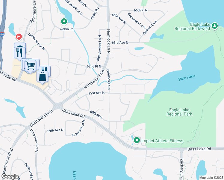 map of restaurants, bars, coffee shops, grocery stores, and more near 11820 61st Avenue North in Minneapolis