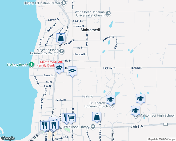 map of restaurants, bars, coffee shops, grocery stores, and more near 190 Hickory Street in Saint Paul