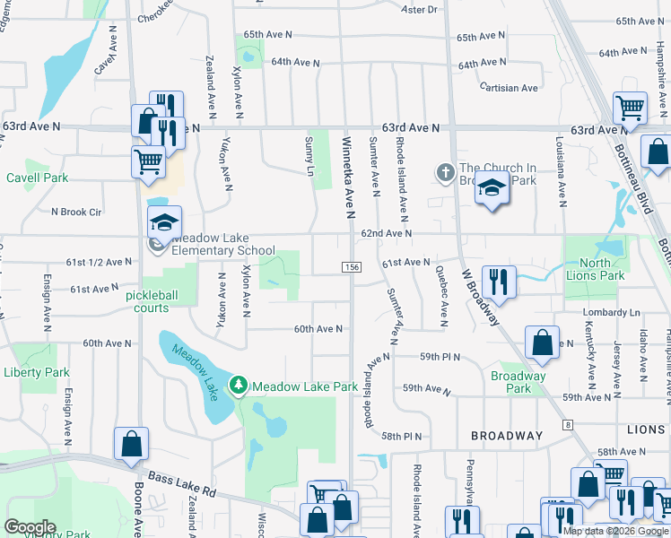 map of restaurants, bars, coffee shops, grocery stores, and more near 7908 61st Avenue North in Minneapolis