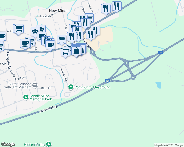 map of restaurants, bars, coffee shops, grocery stores, and more near 11 Cedarwood Crescent in New Minas