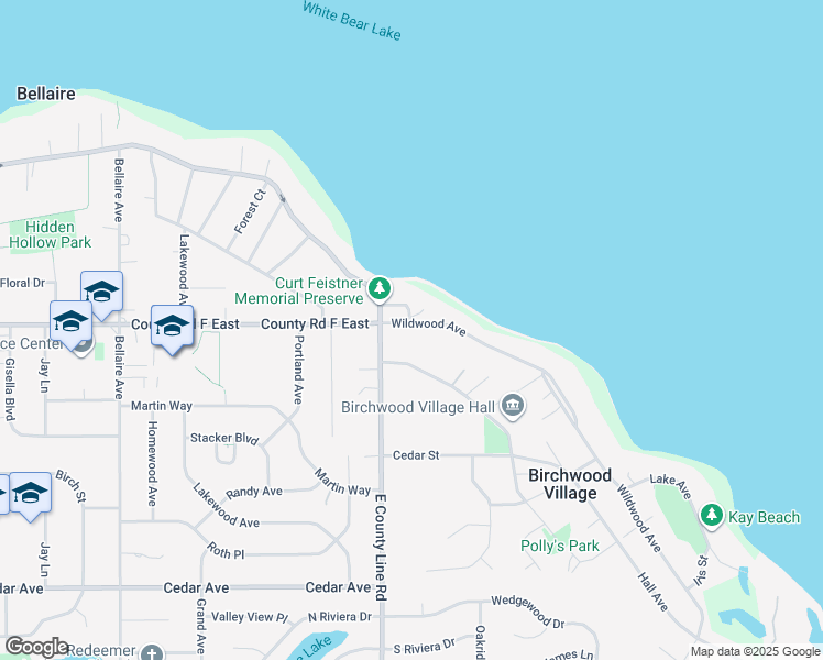 map of restaurants, bars, coffee shops, grocery stores, and more near 104 Wildwood Avenue in White Bear Lake
