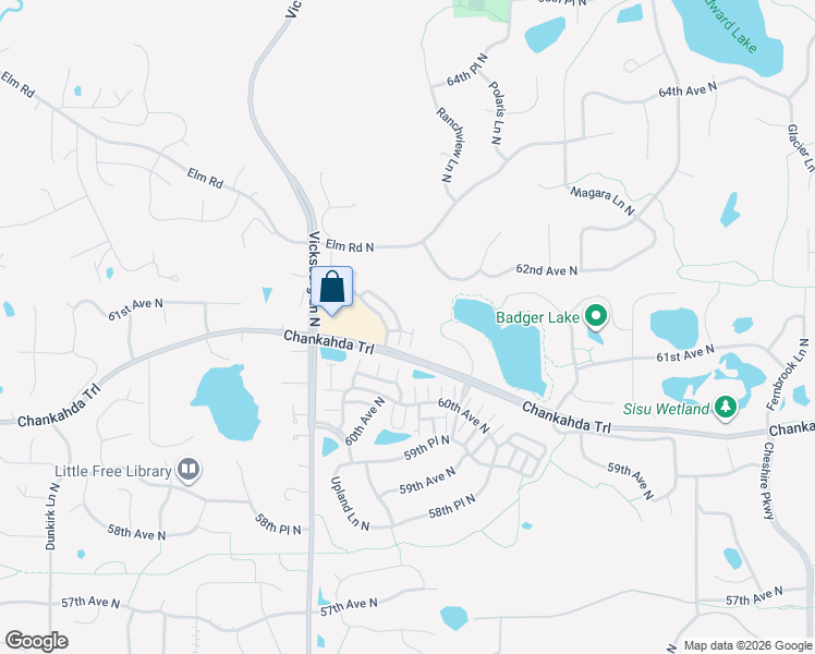 map of restaurants, bars, coffee shops, grocery stores, and more near 6040 Shenandoah Lane North in Plymouth