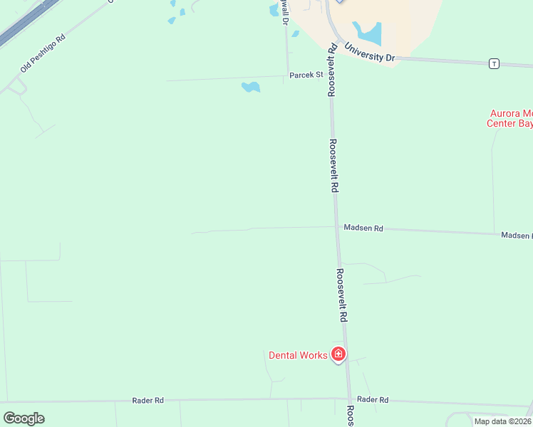 map of restaurants, bars, coffee shops, grocery stores, and more near W1374 Madsen Road in Marinette