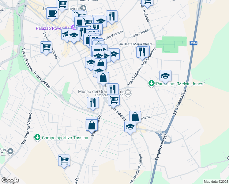 map of restaurants, bars, coffee shops, grocery stores, and more near 20 Piazza San Bartolomeo in Rovigo
