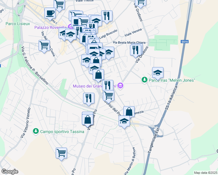 map of restaurants, bars, coffee shops, grocery stores, and more near 4 Via Edmondo de Amicis in Rovigo