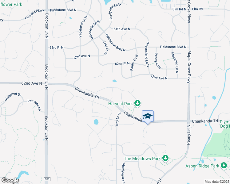 map of restaurants, bars, coffee shops, grocery stores, and more near 6060 Urbandale Lane North in Plymouth