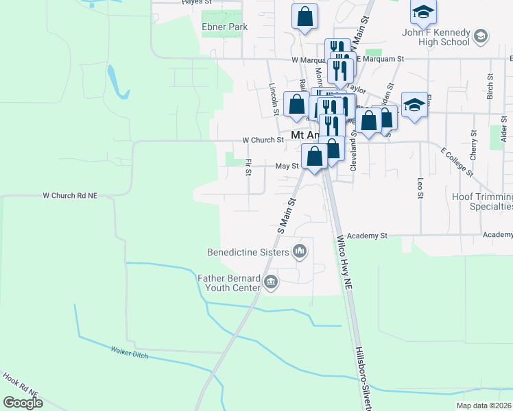 map of restaurants, bars, coffee shops, grocery stores, and more near 420 Maple Court in Mount Angel