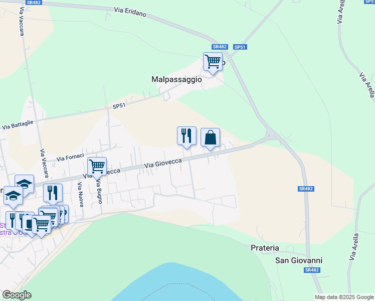 map of restaurants, bars, coffee shops, grocery stores, and more near 934 Via Eridano in Bergantino