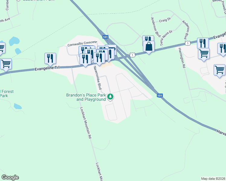 map of restaurants, bars, coffee shops, grocery stores, and more near 1518 Meghan Drive in Coldbrook