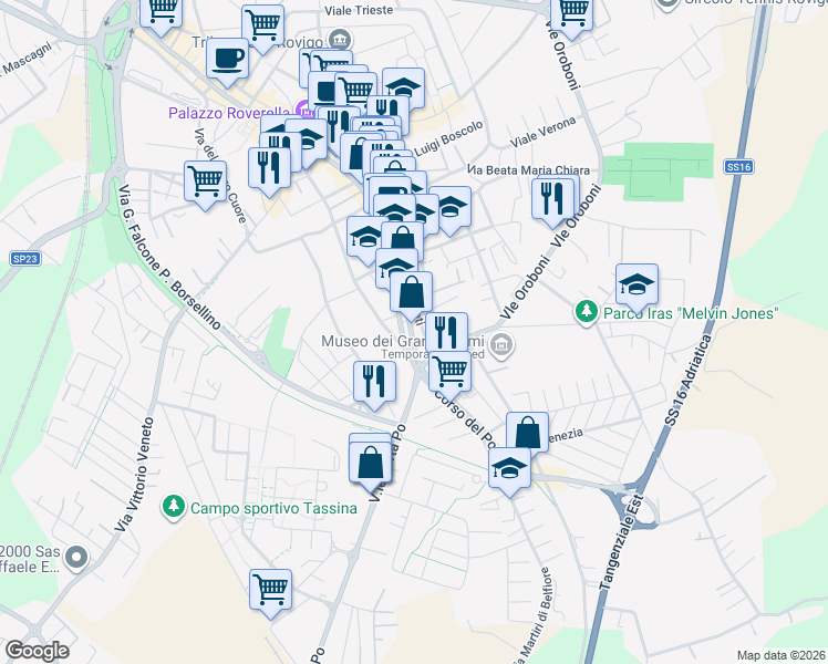 map of restaurants, bars, coffee shops, grocery stores, and more near 9 Piazzetta Tenente San Appiotti in Rovigo