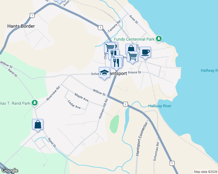 map of restaurants, bars, coffee shops, grocery stores, and more near 5 Main Street in Hantsport
