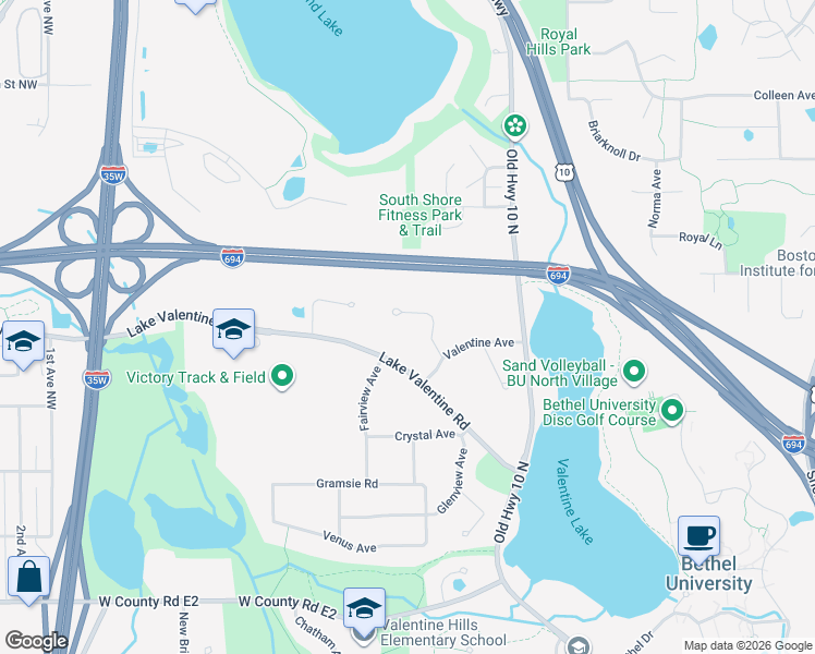 map of restaurants, bars, coffee shops, grocery stores, and more near 4075 Valentine Crest Road in Arden Hills