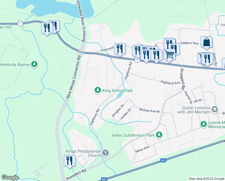map of restaurants, bars, coffee shops, grocery stores, and more near 82 Highbury Road in New Minas