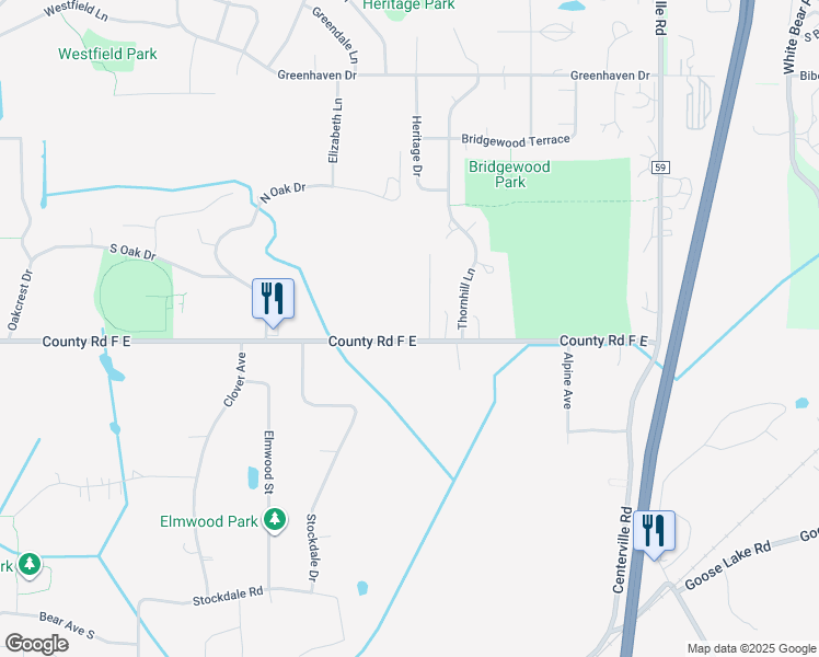 map of restaurants, bars, coffee shops, grocery stores, and more near 825 County Road F East in Saint Paul