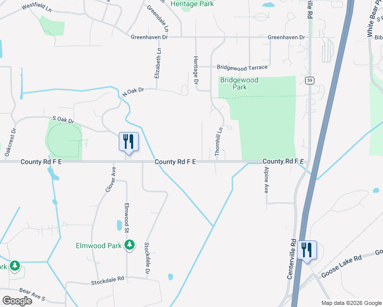 map of restaurants, bars, coffee shops, grocery stores, and more near 825 County Road F East in Saint Paul
