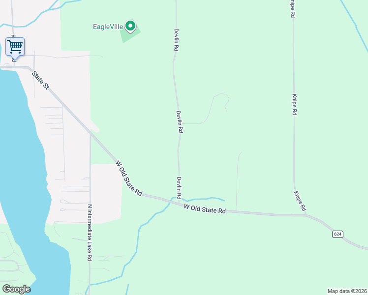 map of restaurants, bars, coffee shops, grocery stores, and more near 2057 Devlin Road in Central Lake