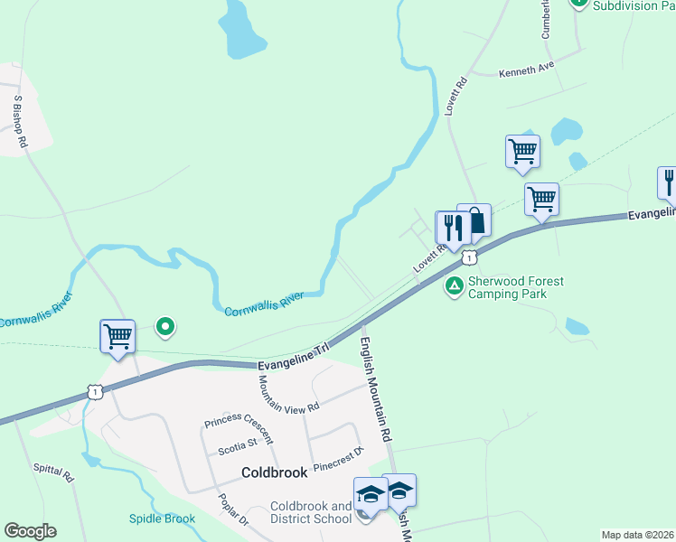 map of restaurants, bars, coffee shops, grocery stores, and more near 2753 Lovett Road in Coldbrook