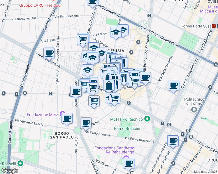 map of restaurants, bars, coffee shops, grocery stores, and more near 81 Via Dante Di Nanni in Torino