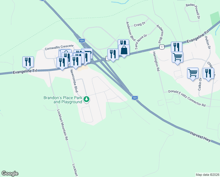 map of restaurants, bars, coffee shops, grocery stores, and more near Ashlee Drive in Kings County