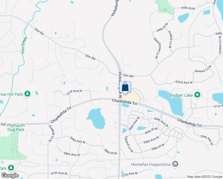 map of restaurants, bars, coffee shops, grocery stores, and more near 6125 Vicksburg Lane North in Minneapolis