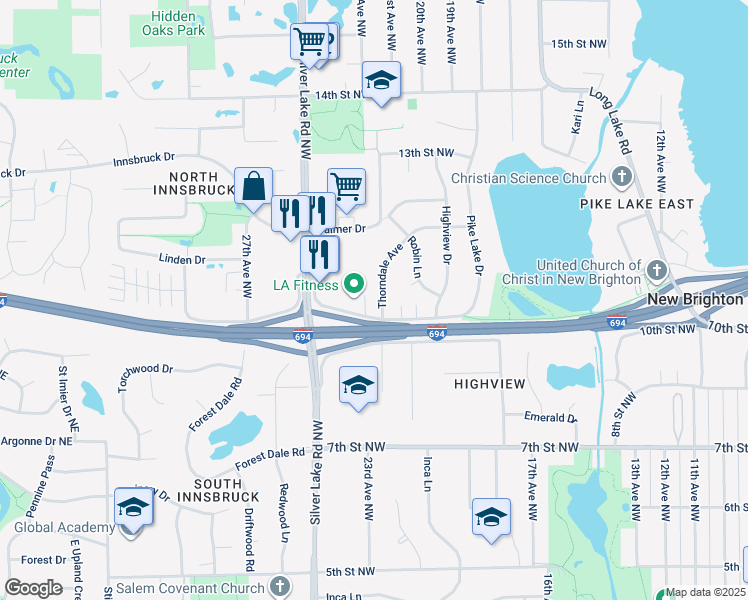 map of restaurants, bars, coffee shops, grocery stores, and more near 1050 Thorndale Avenue in New Brighton
