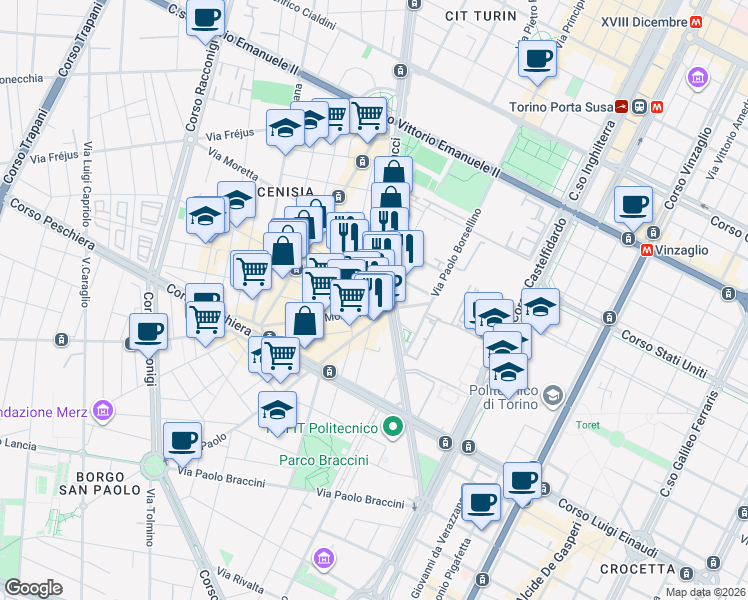 map of restaurants, bars, coffee shops, grocery stores, and more near 4 Via Vigone in Turin