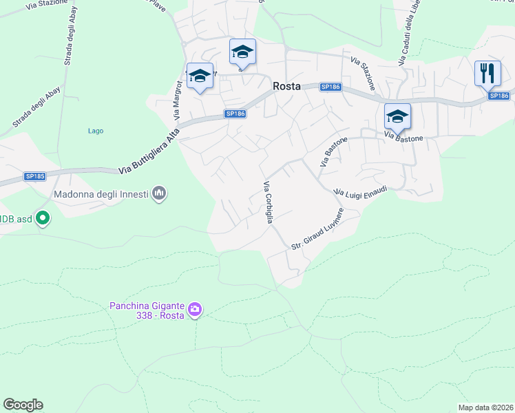 map of restaurants, bars, coffee shops, grocery stores, and more near 2 Via Faran in Rosta
