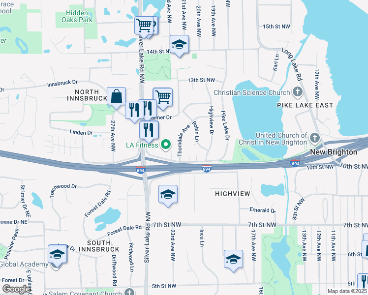 map of restaurants, bars, coffee shops, grocery stores, and more near 1051 Thorndale Avenue in New Brighton