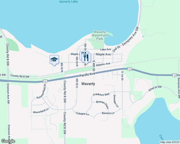 map of restaurants, bars, coffee shops, grocery stores, and more near 412 Pacific Avenue in Waverly