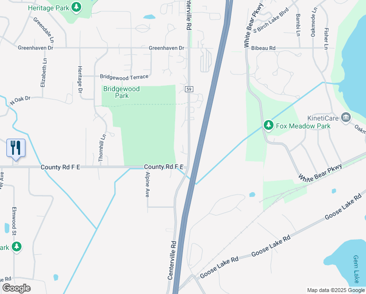 map of restaurants, bars, coffee shops, grocery stores, and more near 4145 Centerville Road in Vadnais Heights