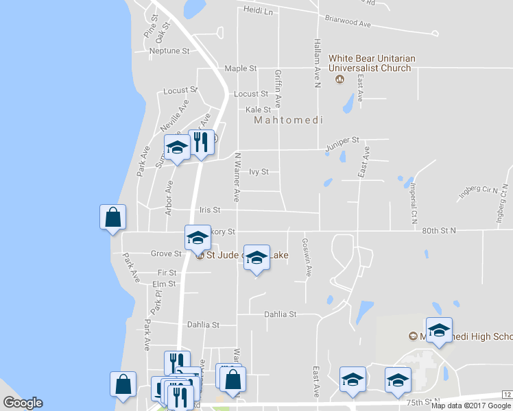map of restaurants, bars, coffee shops, grocery stores, and more near 159 Iris Street in Saint Paul