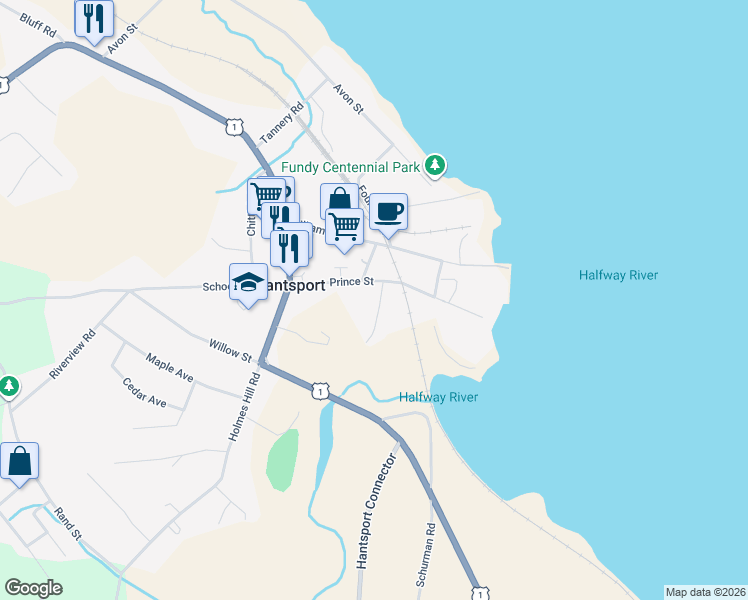 map of restaurants, bars, coffee shops, grocery stores, and more near 12 Porters Avenue in Hantsport